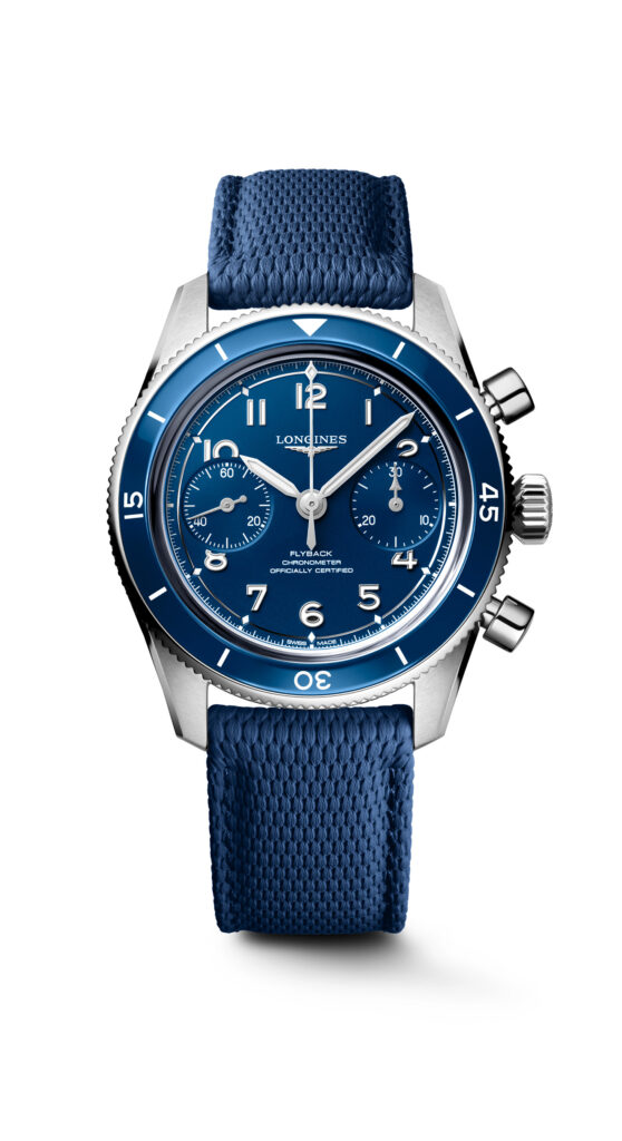 Longines Spirit Pilot Flyback blu con cinturino in caucciù blu