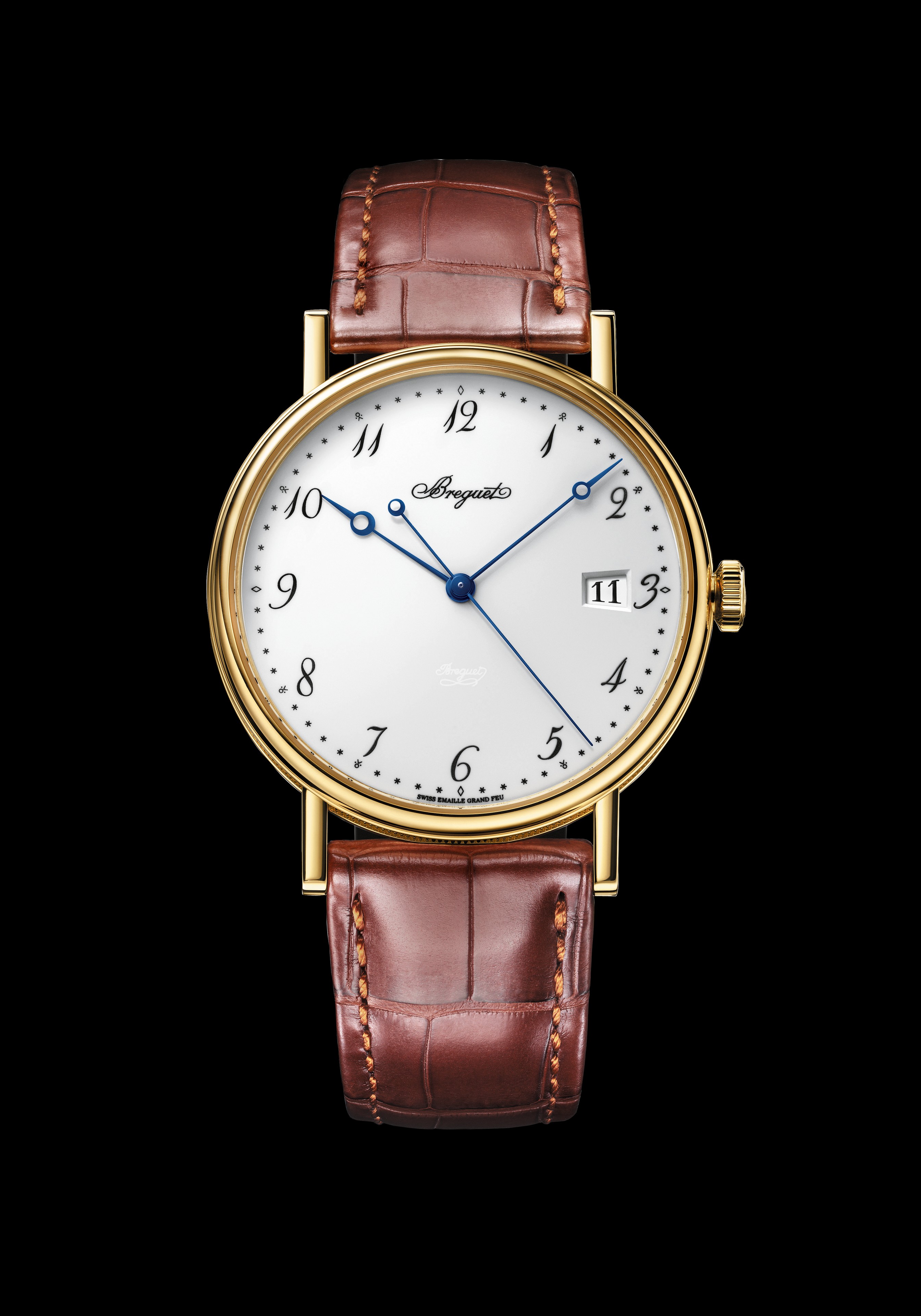 Breguet Classique 5177BA/29/9V6 in oro giallo, quadrante bianco in smalto Grand Feu, vista frontale