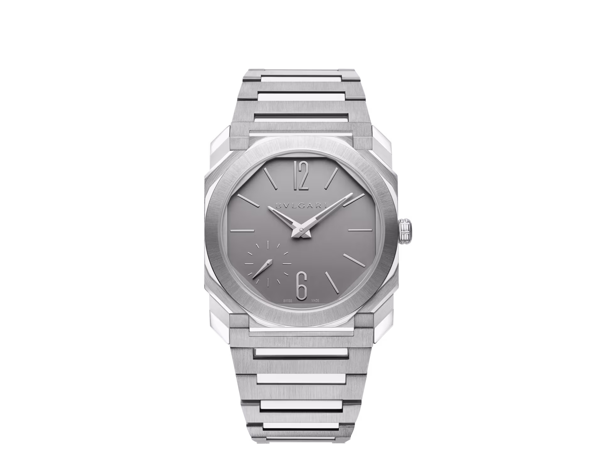 Bulgari Octo Finissimo Automatic 104351 in titanio con quadrante grigio e bracciale integrato, vista frontale