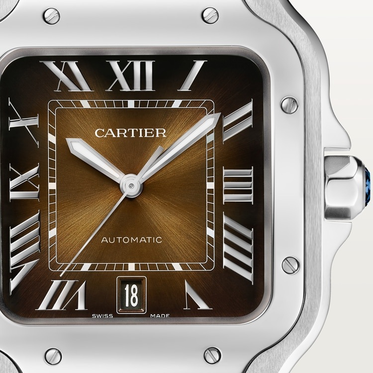 Cartier Santos de Cartier WSSA0064, dettaglio del quadrante marrone sfumato