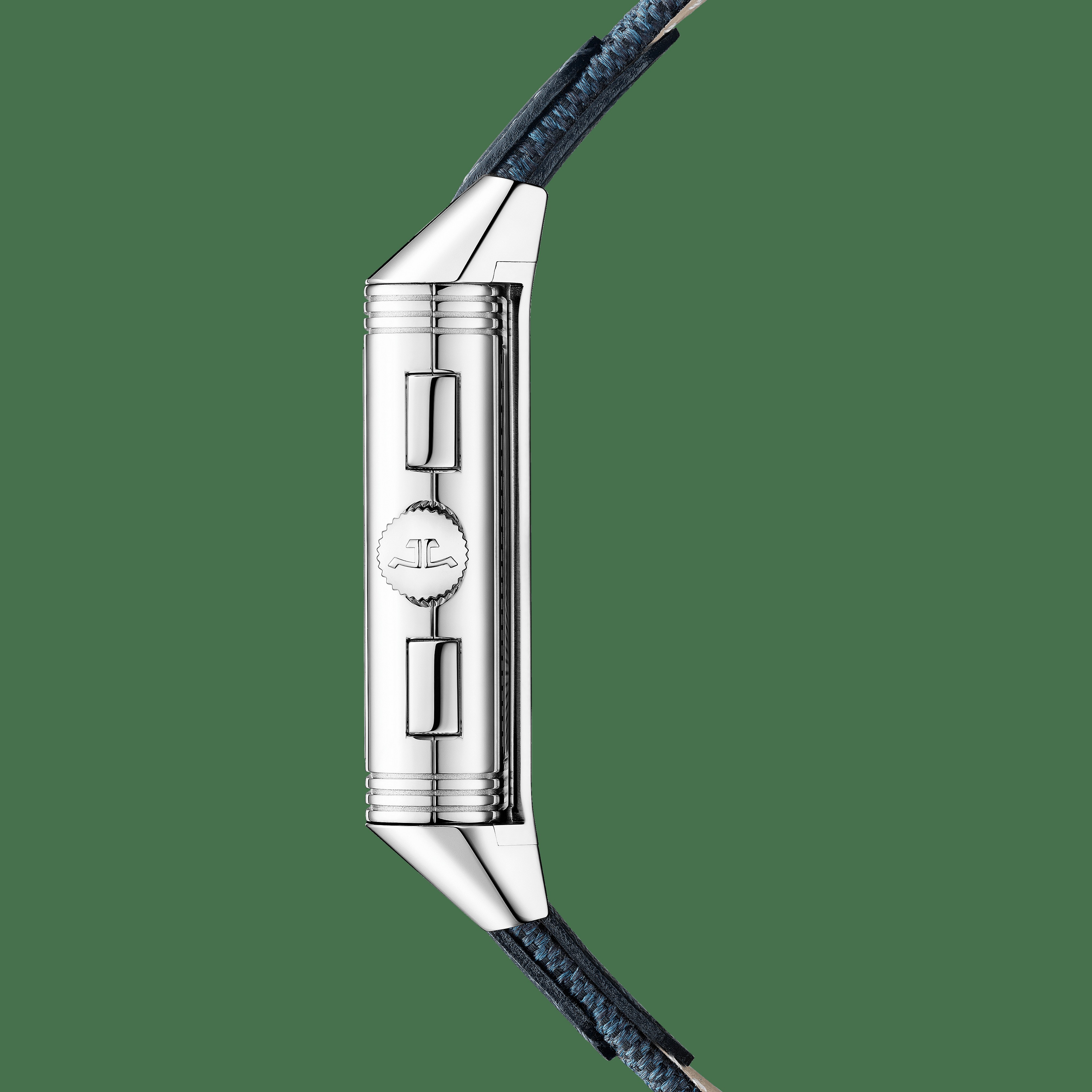 Jaeger-LeCoultre Reverso Tribute Chronograph Q389848J in acciaio, vista laterale