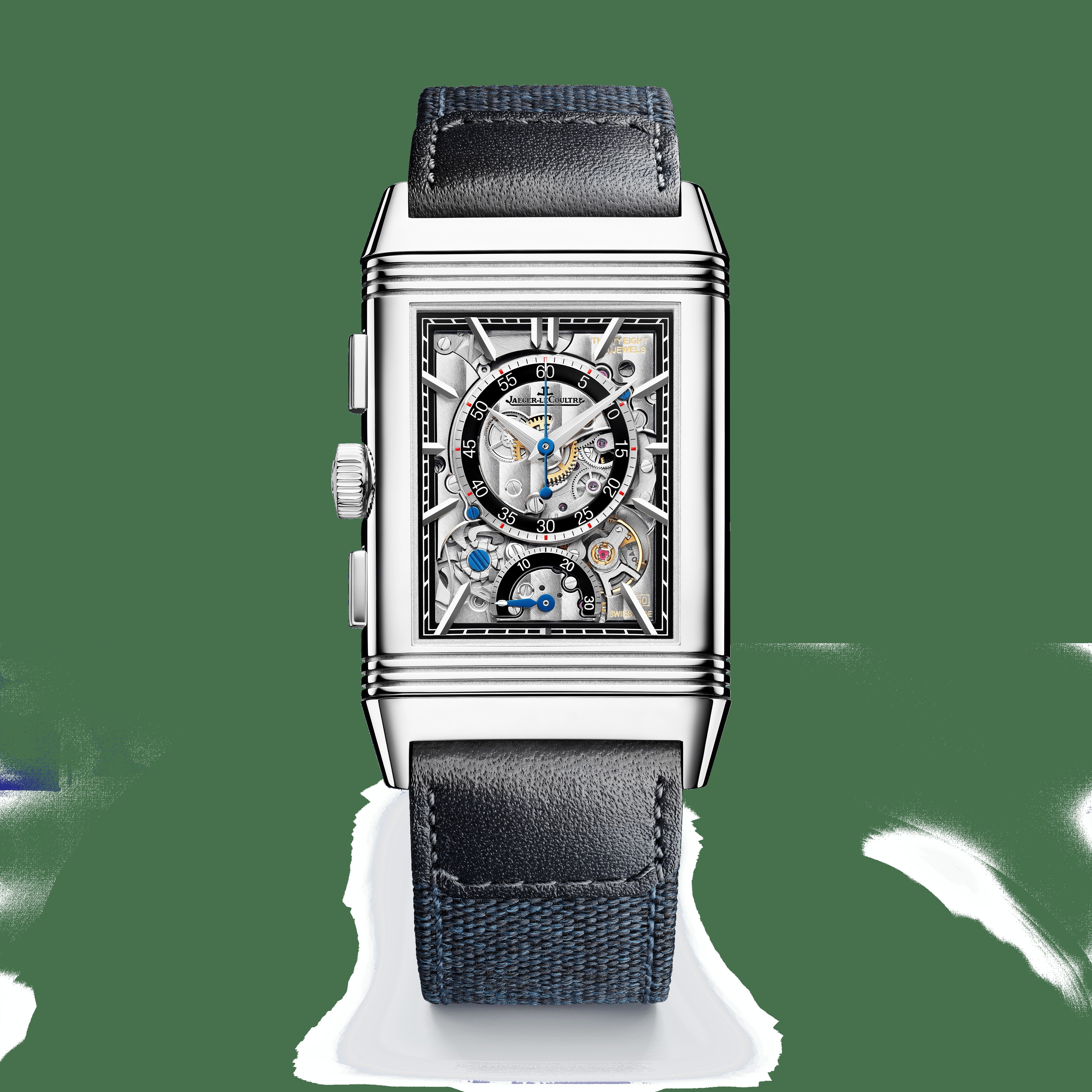 Jaeger-LeCoultre Reverso Tribute Chronograph Q389848J in acciaio, vista posteriore
