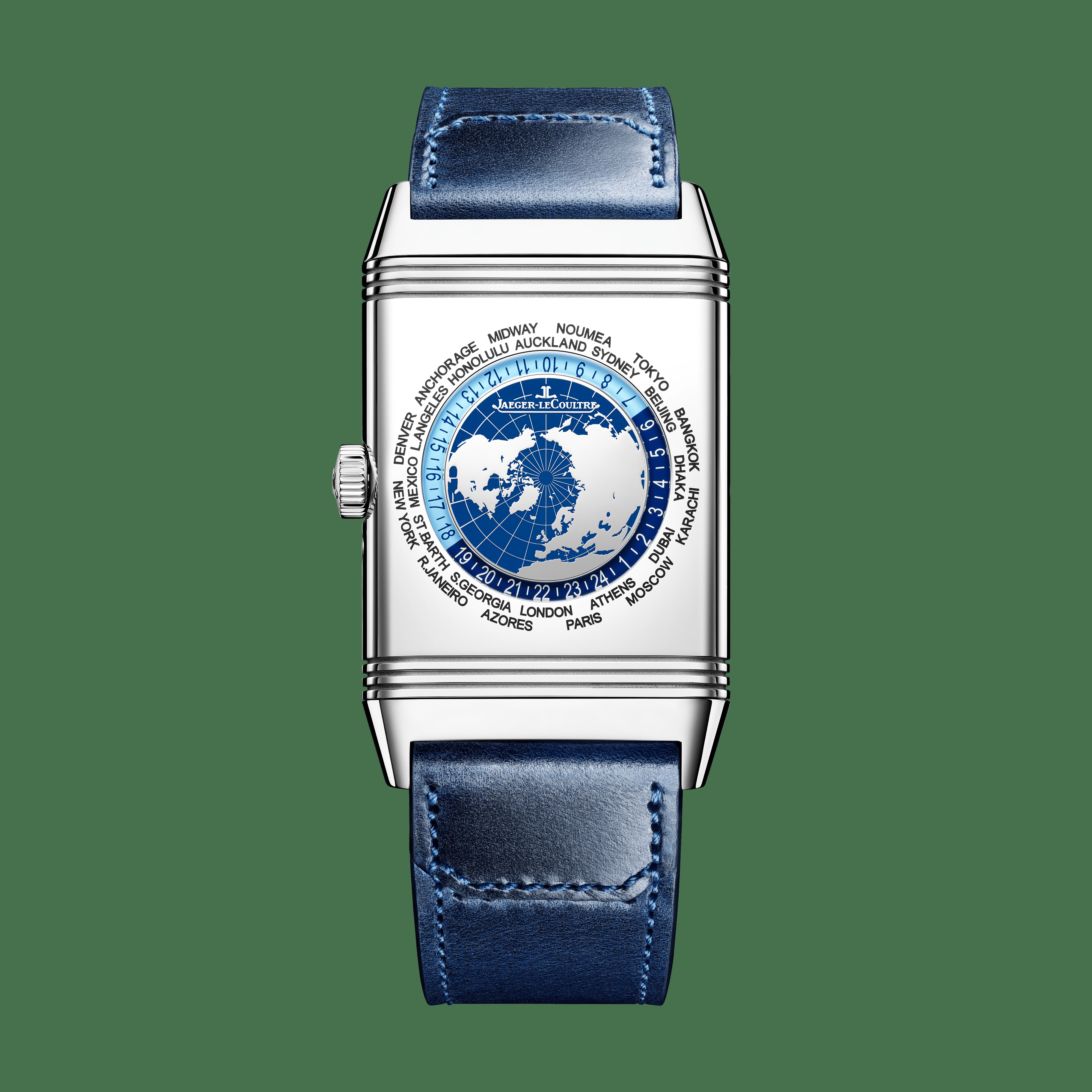 Jaeger-LeCoultre Reverso Tribute Q714845J, quadrante posteriore con ore del mondo