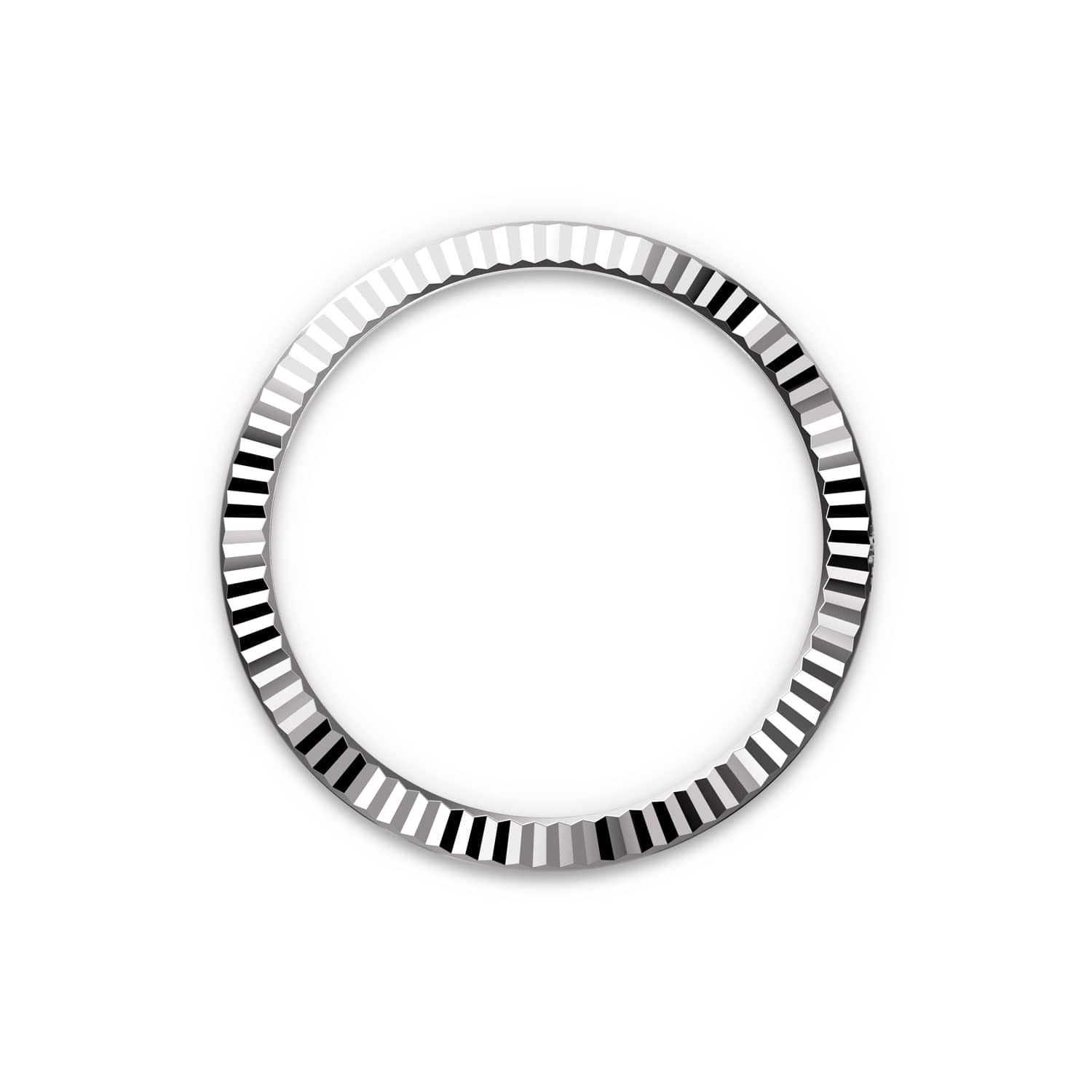 Dettaglio della lunetta zigrinata in oro bianco del Rolex Datejust 41 126334-0034