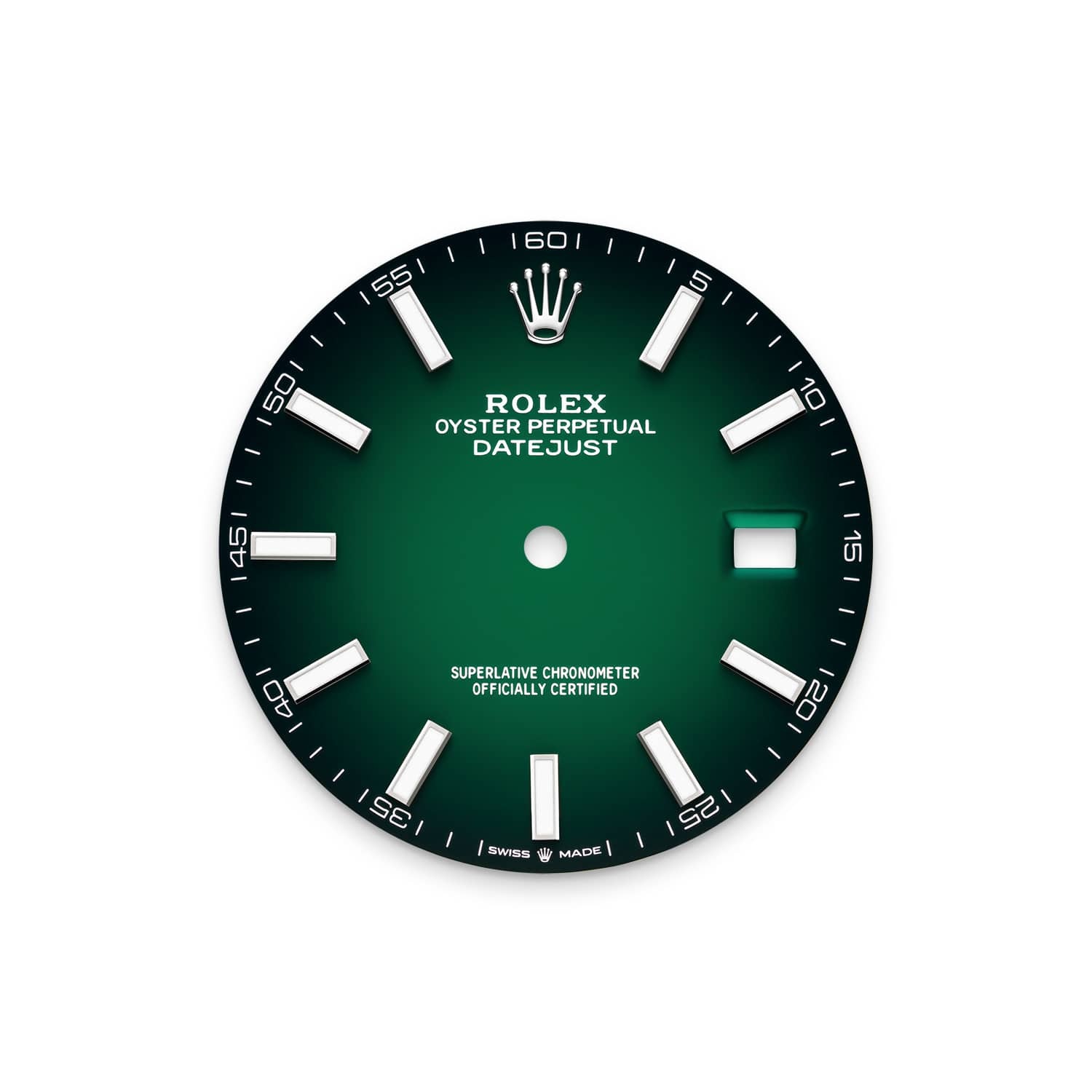 Dettaglio del quadrante verde ombré del Rolex Datejust 41 126334-0034