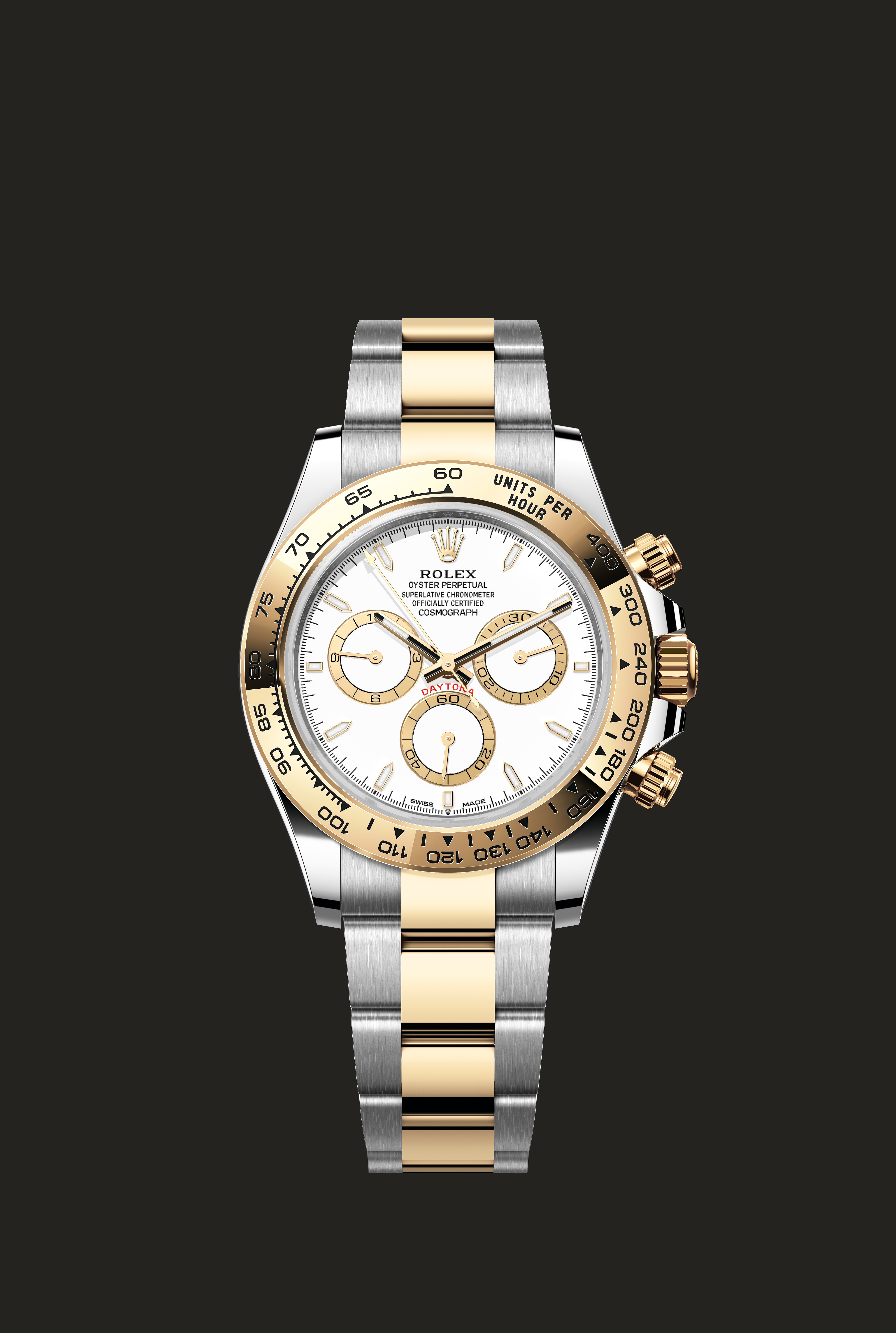 Rolex Cosmograph Daytona 126503 in acciaio e oro giallo visto frontalmente