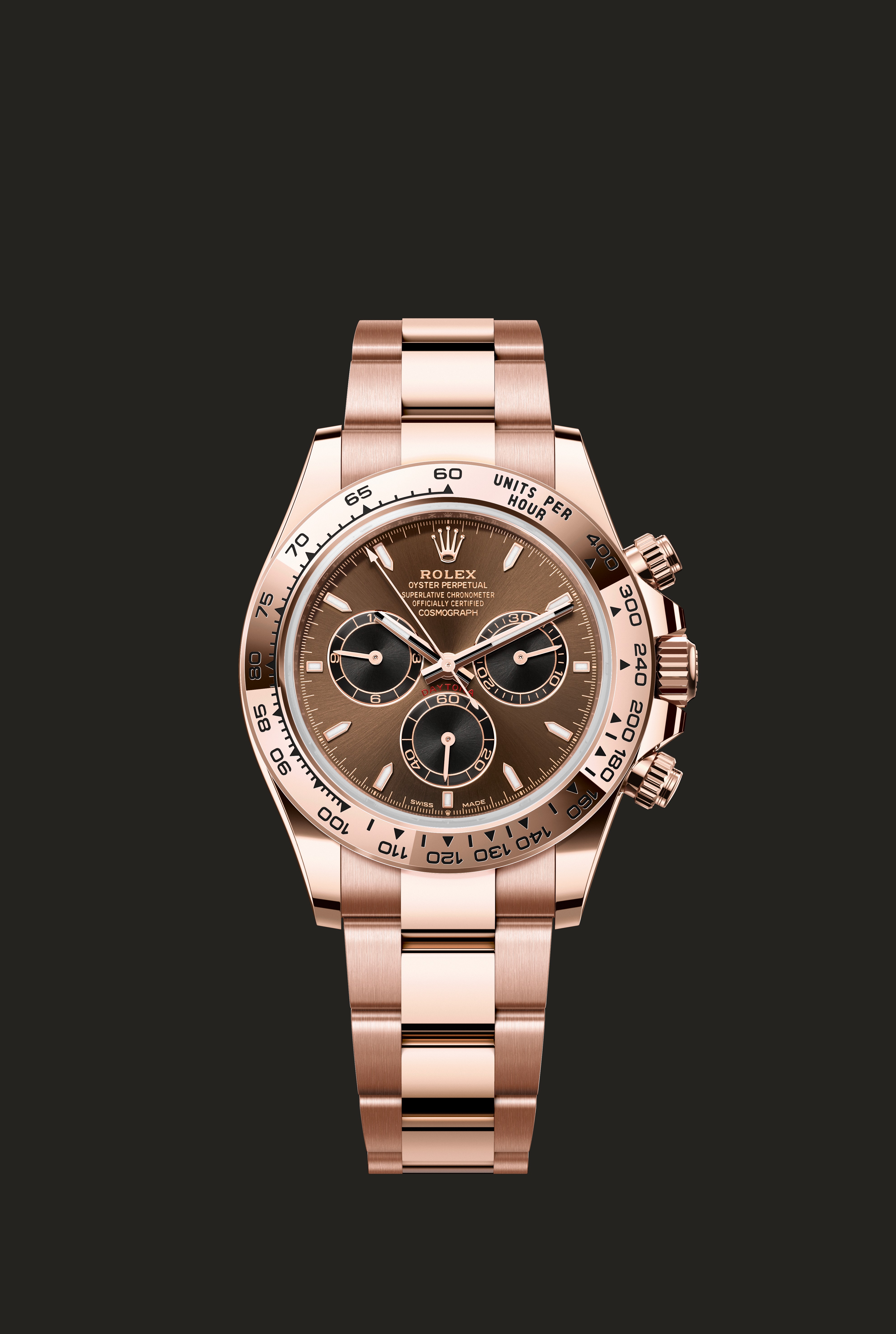 Rolex Cosmograph Daytona 126505 in oro Everose visto frontalmente