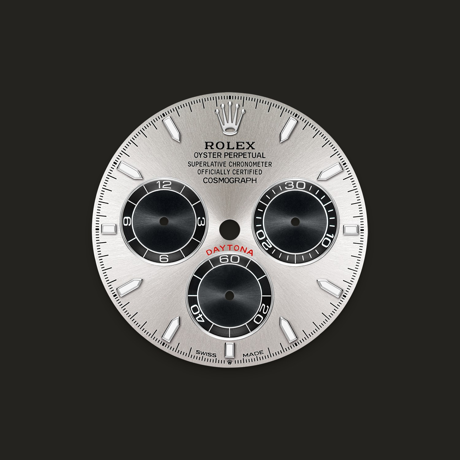 Quadrante acciaio e nero vivo del Rolex Cosmograph Daytona 126519LN