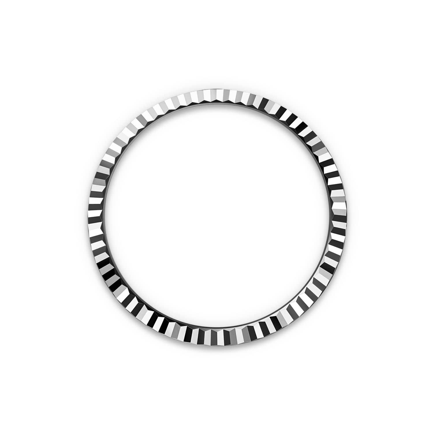 Dettaglio della lunetta zigrinata in oro bianco del Rolex Land-Dweller 40 127334